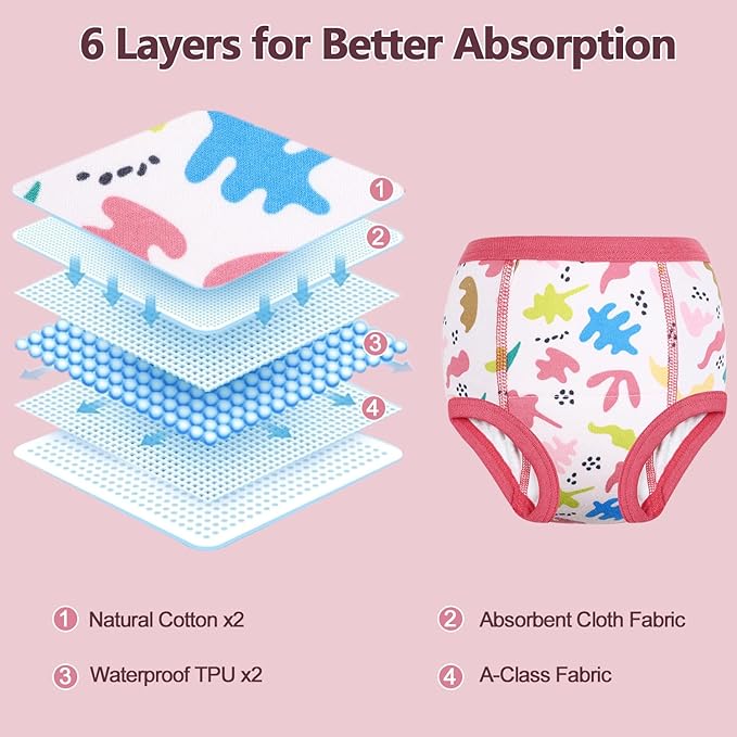 MOEMOE BABY Training Underwear 10 Packs Absorbent Potty Training Pants for Boys and Girls Cotton Pee Pants 2-9T