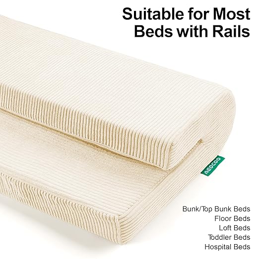 Bed Rail Bumpers Protector, Hospital Bed Rails Padding, Loft Beds and Bunk Beds Bumpers Protector, Premium Soft Memory Foam - Anti-Bump | Fall Prevention, Size 27.6 x 5.5 x 11.8 Inches, Beige