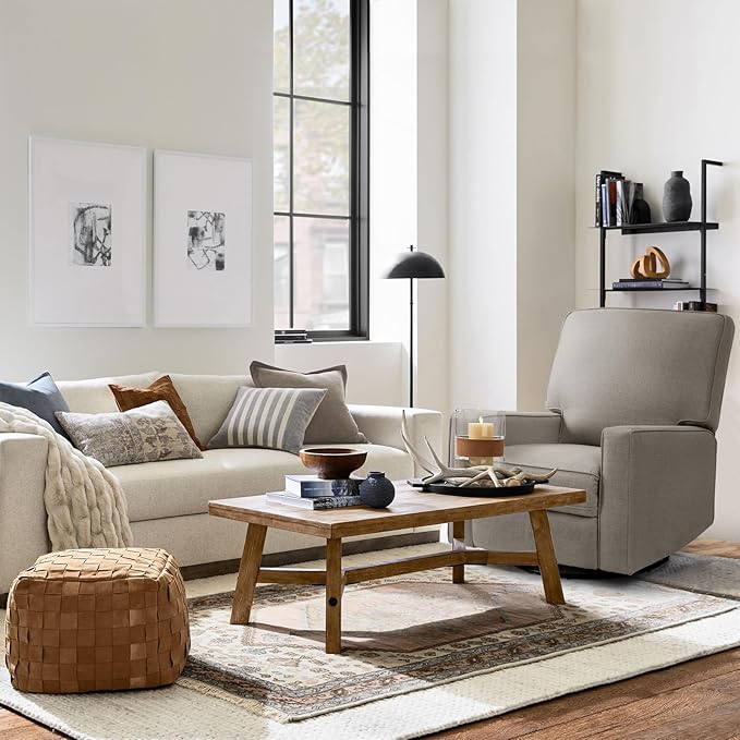 Harkawon Swivel Rocker Recliner Chair, Glider Rocker Recliner, Rocking Chair Nursery, Fabric Chair with High Back, Deep Seat, for Living Room, Bedroom (Brownish Grey-tan)