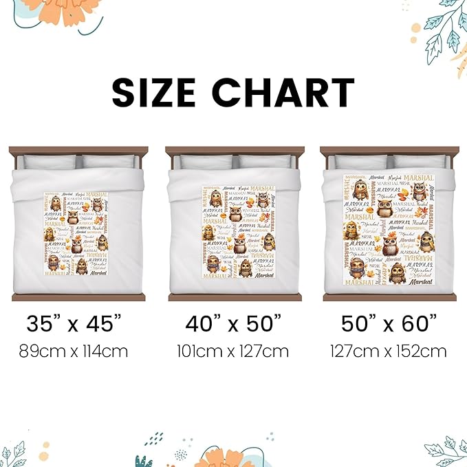 Personalized Baby Blanket for Boys Girls Owl Custom Baby Blankets with Name Dotted Backing Customized Gifts for New Mom Customize Baby Blanket for Kids Newborn Birthday