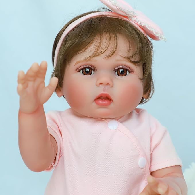 SCOM Reborn Baby Doll Girl - 18 Inch Realistic Real Life Doll, Anatomically Correct Baby with Cloth Body & Vinyl, Newborn Lifelike Weighted Toddler with Hair for Ages 3 4 5 6 + Year Old Gift