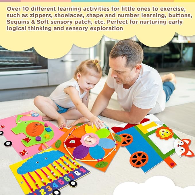 Montessori Busy Board, Cute Train Montessori Sensory Toys, Wall Activity Board for Toddlers 3+, Baby Travel Learning Toy