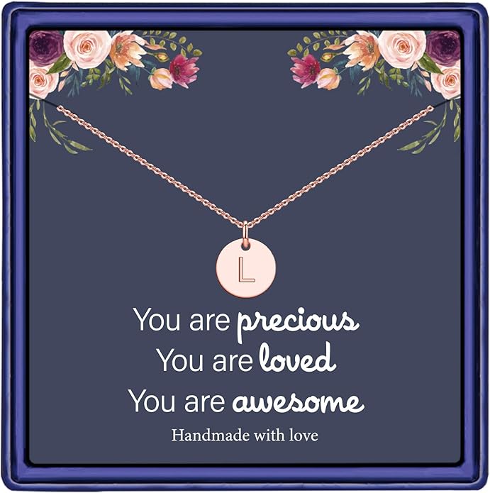 Hidepoo Disc Initial Necklace Gifts for Girls - 14K Gold Filled/Rose Gold/S925 Sterling Silver Disc Initial Necklaces Personalized Birthday Gift Tiny Initial Necklace Jewelry for Girls Women
