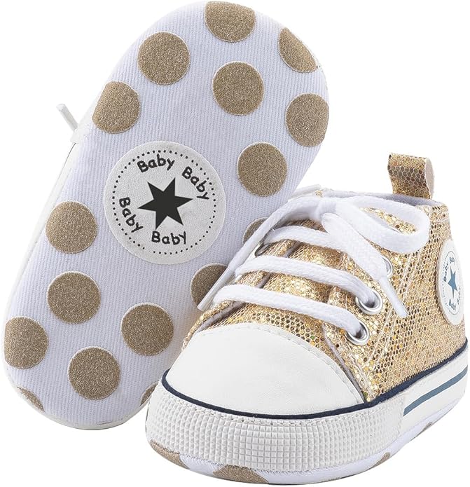 Unisex Baby Boys Girls Shoes, Newborn Infant Non-Slip Canvas Denim High Top Sneakers, Toddler First Walkers Shoes