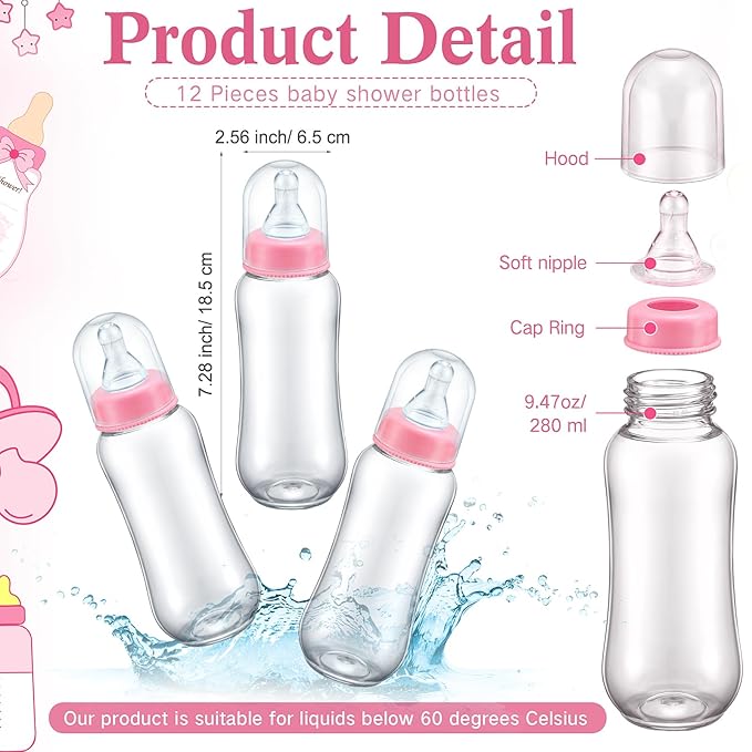 Roowest Bottle Chug Baby Shower Game Favors 12 Pcs Baby Bottles Shower Favor with 1 Wooden Sign for Gender Reveal Party Supplies Gifts(Lovely Bear)