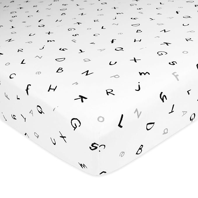 American Baby Company 3 Pack Printed 100% Cotton Jersey Knit Fitted Crib Sheet for Standard Crib and Toddler Mattresses, Alphabet/Gray/White, for Boys and Girls