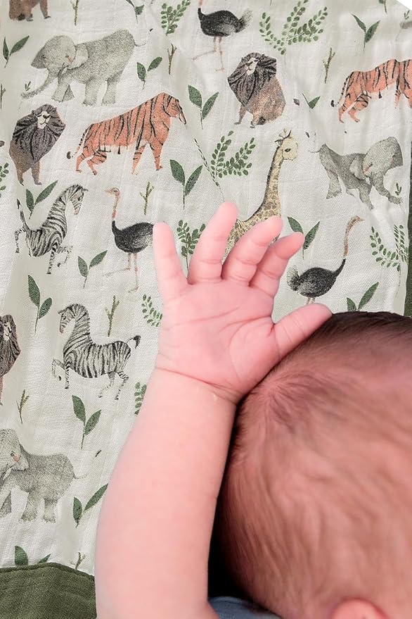 Little Jump Breathable Muslin Swaddle Blankets - 2 Pack Jungle & Green - Softest Baby Receiving Blankets for Boys and Girls (Jungle & Green)