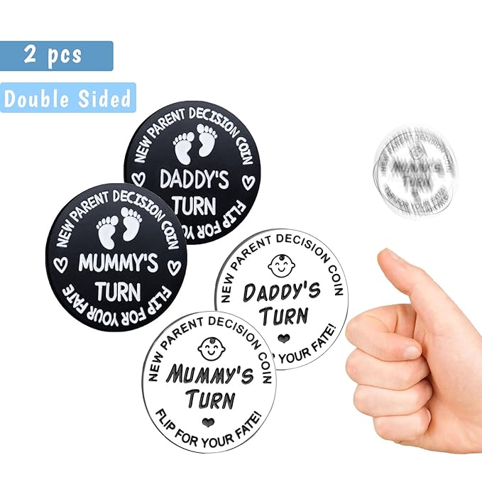 Fathers Day New Baby Gifts for Parents,Double-Sided Decision Coin Gift for New Mom & Dad,Funny Baby Shower Gifts for Couple,Gifts for Pregnant Women as Thanksgiving Christmas Gift,A-Silver & B-Black