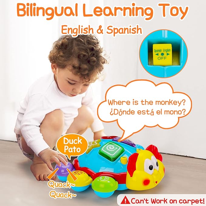 Baby Crawling Toys 6 to 12 Months Tummy Time Spanish English Bilingual Learning Toy Infant Musical Light Up Toy 0-3 4 5 6 7 8 9 10 12-18 Month montessori Gift for 1 2 Year Old Boy Girl Toddler Age 0-2