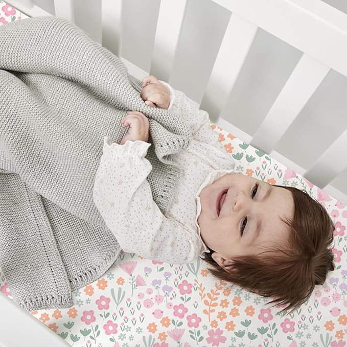 Little Grape Land Toddler Sheets 4 Pack – Baby Crib Sheets Fitted for Boys Girls, Standard Size 28x52‘’ Crib Mattress, Super Soft Breathable Washable Microfiber (Floral/Blossom/Dots/Blush Pink)