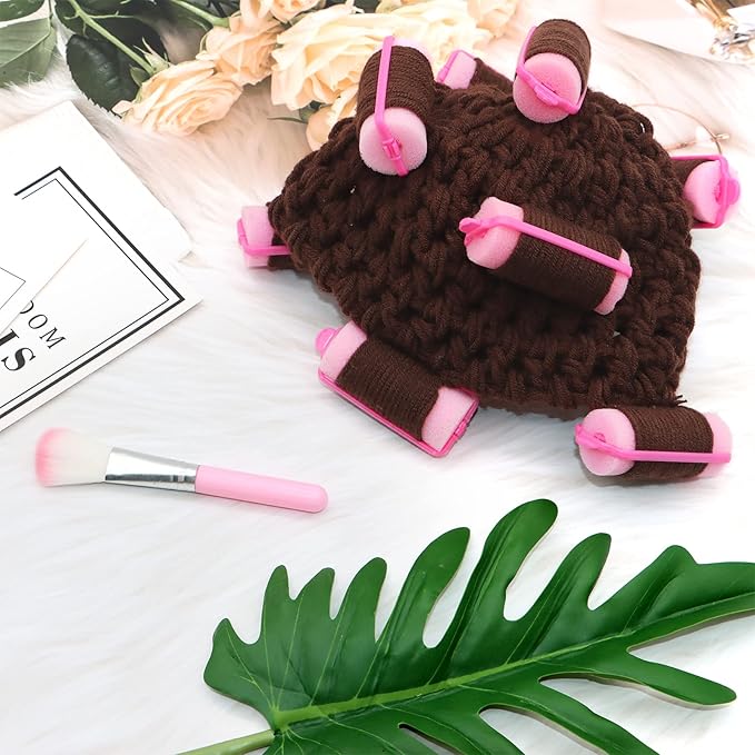 SPOKKI Newborn Photography Props 7 PCS Newborn Girl Photoshoot Outfits Babies Robe Props with Bath Towel Slippers Cucumber Curler Hat Makeup Brush for Infant Boys Girls