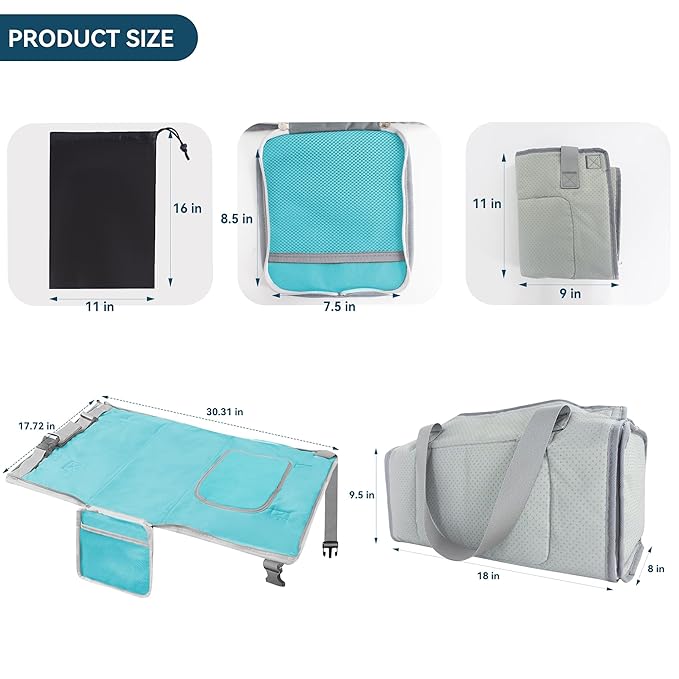 Toddler Airplane Bed & Travel Bag 2 in 1, Portable Airplane Seat Extender for Kids, Adjustable Footrest Baby Airplane Travel Essentials, Carry On Gym Weekender Bag for Mommy (Blue)