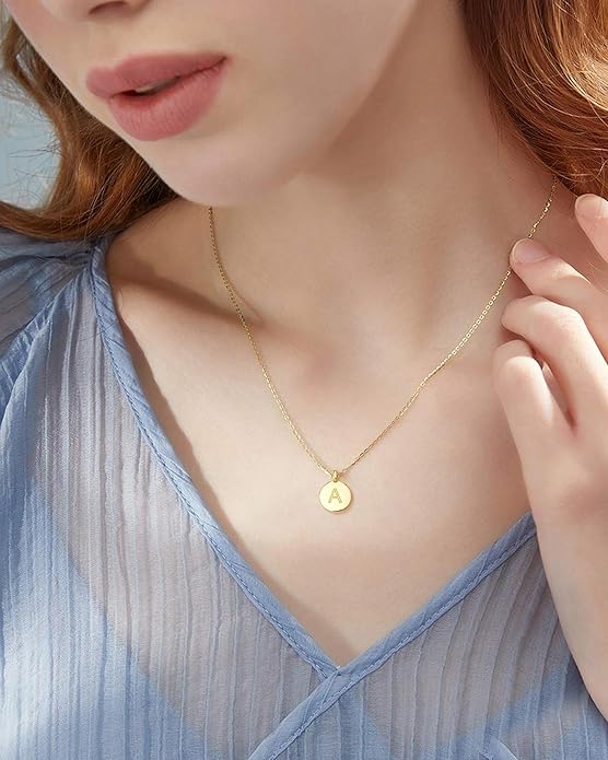 Unique Personalized Gifts for Her, Initial Necklaces for Women, Letter Double Side Engraved Disc/Heart Pendant Necklace, Minimalism Style Jewelry for Everyday Wear