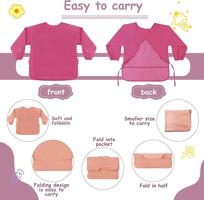 Jeyiour 6 Pack Long Sleeve Baby Bibs Mess Proof Bib Washable Feeding Bib Waterproof Smock Bib for Infant Toddler 6-24 Months