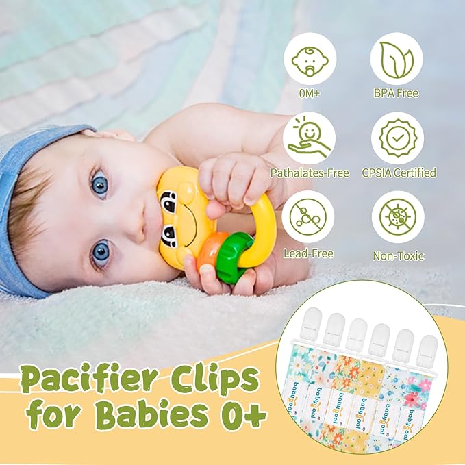 Babygoal Floral Pacifier Clips, 6 Pack Binky Paci Holder Clips and Leash for Boys and Girls Fits for Most Pacifier, Binkie Styles & Baby Teethers & Toys and Gift 6PS31