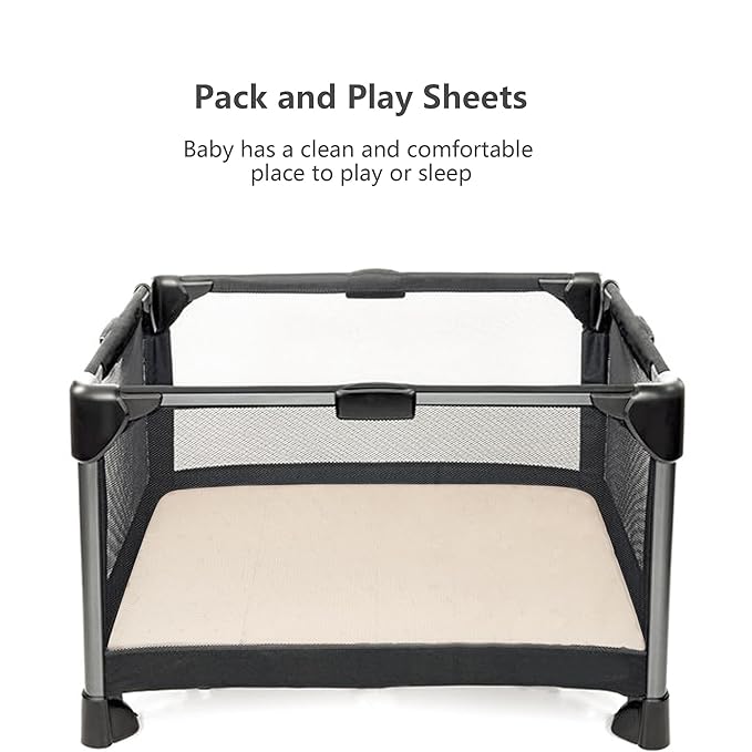 Konssy Muslin Mini Crib Sheets, 100% Soft Cotton Pack and Play Sheets for Pack N Play Mattress, Playard Baby Crib Sheets for Baby Girls(Brown, Cream)