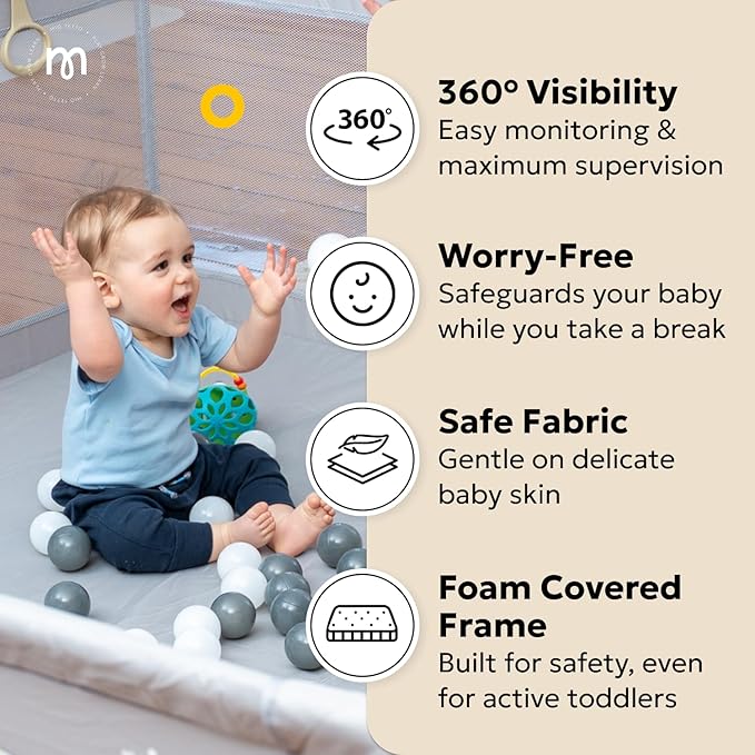 MioTetto Baby Playpen 50x50 – Portable Play Pen, Playpen for Babies and Toddlers with Gate and Breathable Mesh – Indoor, Outdoor Baby Play Yard with Balls & Hangers - Safe and Sturdy Play Pen