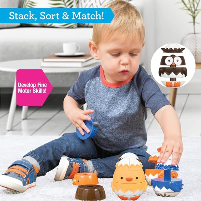 Egg Stacking & Sorting Animals, Mix & Match Adorable Hatching Friends- 4 Different Animals- Creative, Educational & Imaginative Hands On Building Toys- for Baby Toddler Kids Gift- Chick Owl Duck Bird