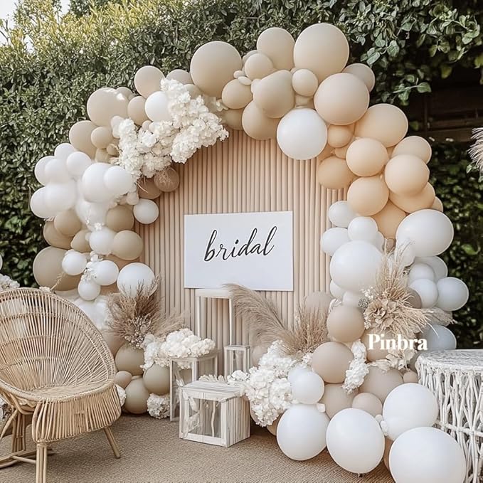 White Balloon Arch Double Stuffed White Sand Cream Beige Balloon Garland Kit Neutral Nude Balloons for Boho Baby Shower Bridal Shower Wedding Baptism Party Decorations