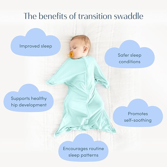 SleepingBaby EverSoft Zipadee-Zip Transition Swaddle - Roomy Wearable Blanket with Two Way Zipper - Viscose from Bamboo - Sea Glass, Large (12-24 Month)