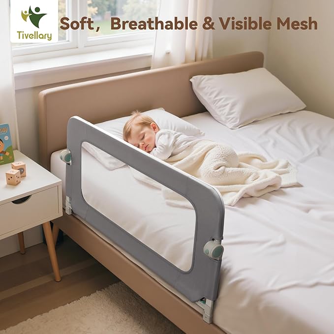 Reinforced Bed Rail for Toddlers – 59’’ Extra Long Safety Guard with Thickened Material, Adjustable & Folding Bed Rails for Twin, Full, Queen, King Beds