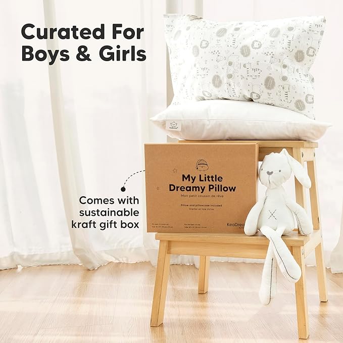 Toddler Pillow with Pillowcase - 13x18 My Little Dreamy Kids Travel Bed Pillows for Sleeping, Organic Cotton Small Pillowcase, Soft & Breathable, Machine Washable, Toddlers 2-5 years old(Jungle Green)