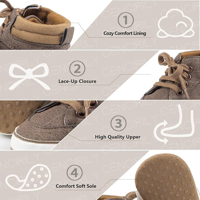 CENCIRILY Baby Boys Girls High Top Sneakers Soft Soles Anti Skid Infant Ankle Shoes Toddler Prewalker First Walking Crib Shoes
