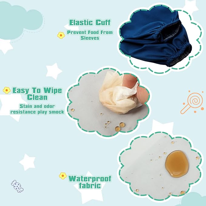 Jeyiour 6 Pack Long Sleeve Baby Bibs Mess Proof Bib Washable Feeding Bib Waterproof Smock Bib for Infant Toddler 6-24 Months