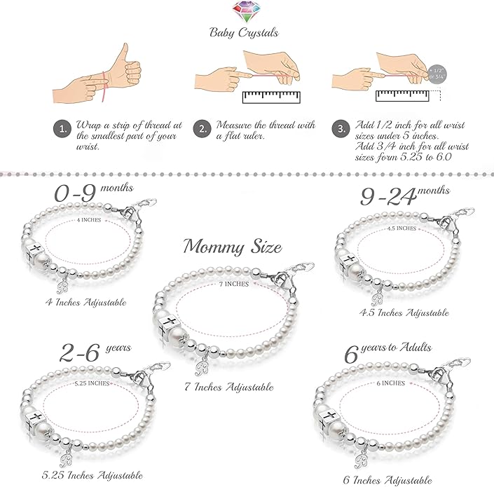 925 Sterling Silver Initial Bracelet, White Pearl Charm Bracelet with Letter Charms, Baby jewelry, Baptism Gifts for Girl or Boy, Birthday Gifts, Bracelets for Girls