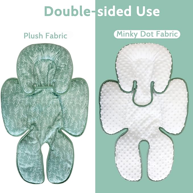 Baby Car Seat Head and Body Support,2-in-1 Reversible CarSeat Insert,Soft Cushion for Stroller, Swing, Bouncer,Green Sage