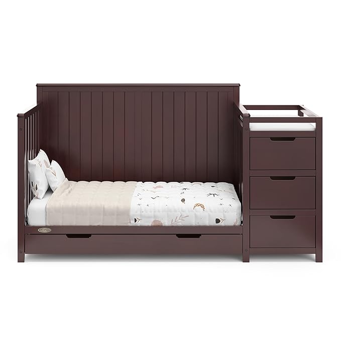 Graco Hadley All-in-One Convertible Crib & Changer (Espresso) – GREENGUARD Gold Certified, Fits Standard Crib Mattress, Converts to Toddler Bed and Full Bed, 4 Adjustable Mattress Heights