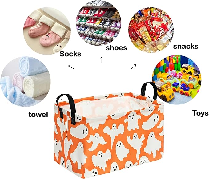 Ghost Halloween Party Basket, Collapsible Gift Storage Container for Kids' Toys and Clothes, Cute Organizer Box