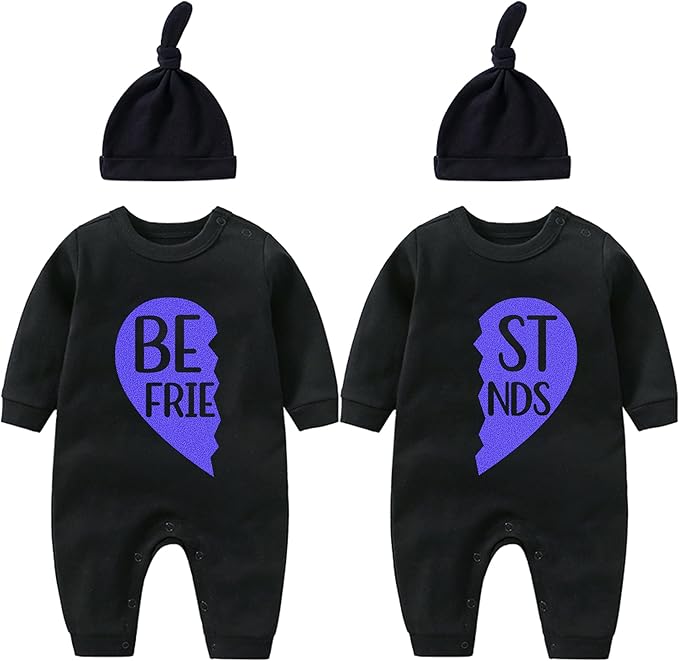 YSCULBUTOL Baby Twins Bodysuit Born Together Friends Forever Newborn Clothes Unisex Twin Outfits With Hat