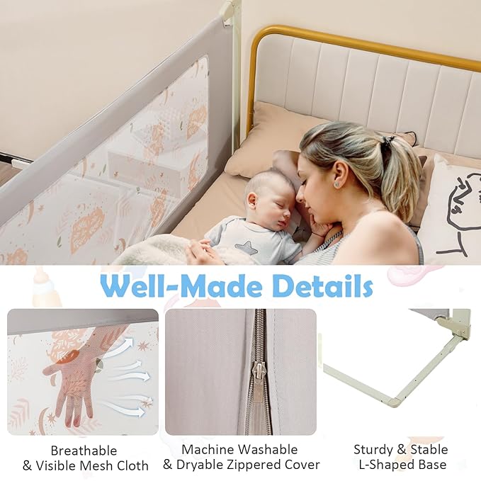 BABY JOY Bed Rail for Toddlers, 79" Vertical Lifting Extra Long Infants Safety Bed Side Rails with Double Lock, Foldable Baby Bed Rail Guard for Twin Double Full Size Queen King Bed Mattress (Gray)
