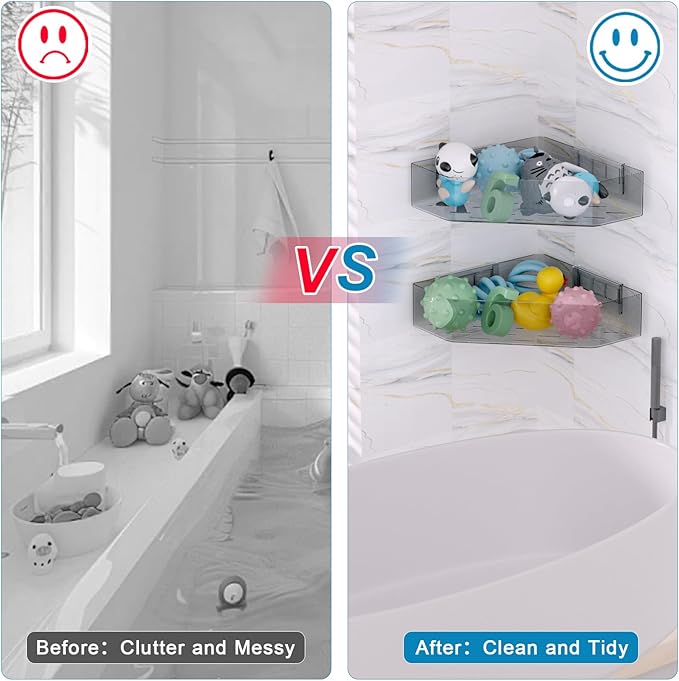 Natheeph Bath Toy Organizer 2-Pack - Grey Large Capacity Bath Toy Storage Holder with Quick-Dry Holes, Space-Saving Corner Shower Caddy for Bathroom & Kitchen