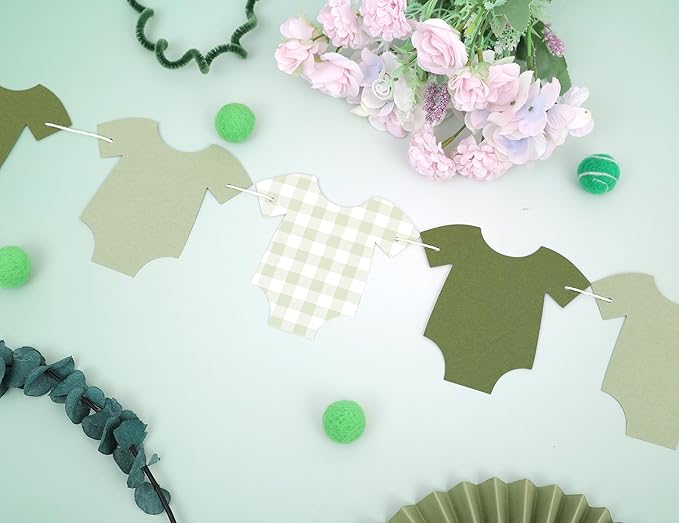 Green Bodysuit Banner - Green Gingham Banner,Baby Shower Decoration,Green Baby Shower Bunting,Girl Boy Baby Shower Decor (green)