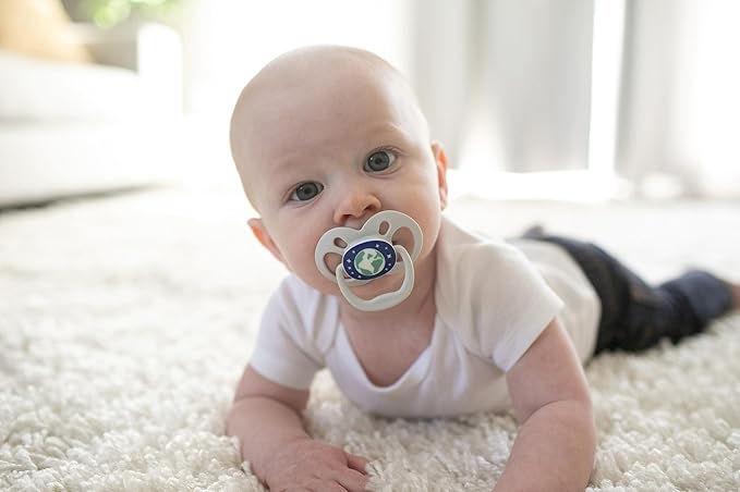 Dr. Brown's Advantage Glow-in-the-Dark Baby Pacifier, Fully Symmetrical Soother with Soft Silicone Bulb, Scooter Squirrel-Purple Nature, 6-18m, BPA Free, 4 Pack