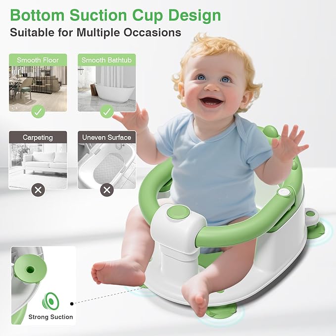 Baby Bath Seat for Babies 5 Months & Up - Non-Slip Bath Seat for Sitting Up with Baby Essentials Kit, Soft Cushion & Compact Design, Toddler Bathtub Seat