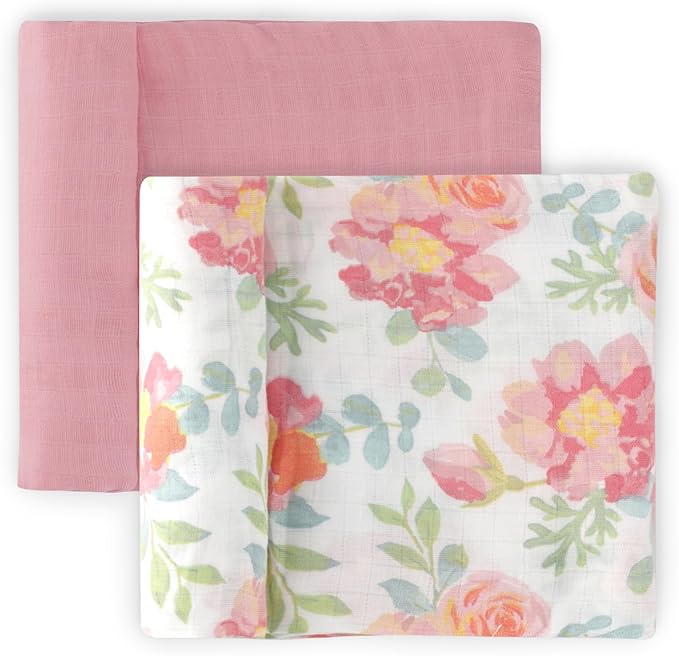 Featherhead™ 100% Cotton Muslin Swaddle Blankets for Baby Girl - Large 47”x 47” - Pre-Washed, Soft, & Breathable - Newborn Essential & Perfect Baby Registry Gift (2 Pack - Garden Floral)