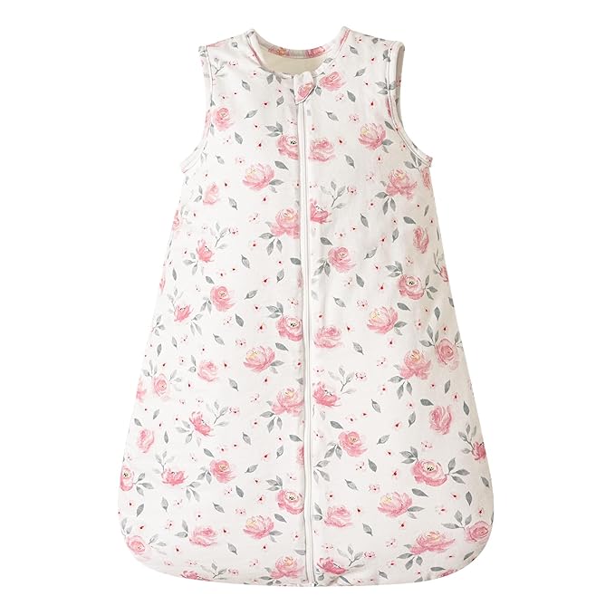 PHF 100% Cotton Baby Sleep Sack 6-12 Months, 2.5 TOG Winter Baby Wearable Blanket with 2-Way Zipper, Warm Comfy Quilted Sleeping Bags, Infant Sleeping Sack for Newborn Girls, Medium Size, Pink Floral