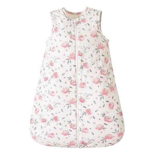 PHF 100% Cotton Baby Sleep Sack 12-18 Months, 2.5 TOG Winter Baby Wearable Blanket with 2-Way Zipper, Warm Comfy Quilted Sleeping Bags, Infant Sleeping Sack for Newborn Girls, Large Size, Pink Floral