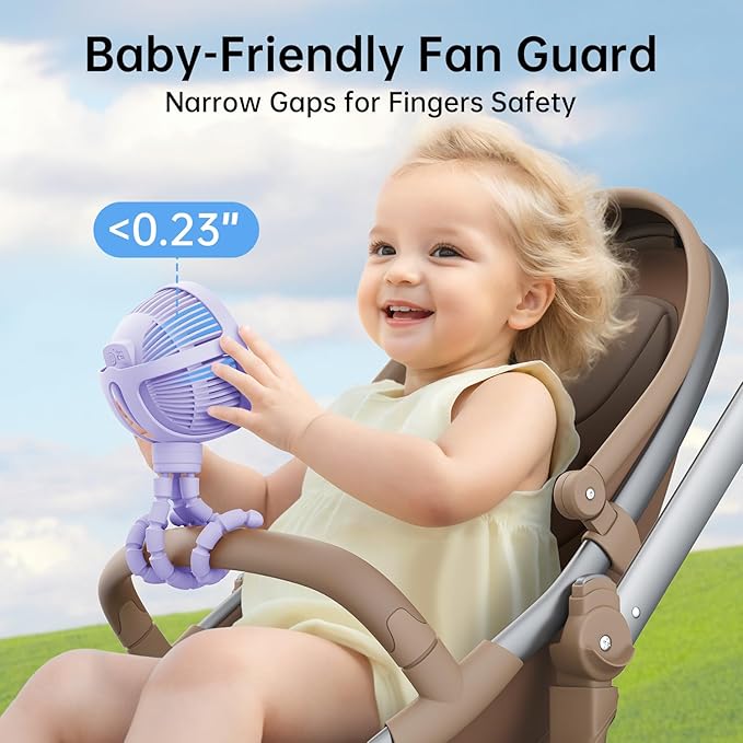 GUSGU Stroller Fan Clip on for Baby, Flexible Tripod & Rechargeable Battery, Small Personal Fan, Mini Portable Fan for Travel, Handheld, Car (Purple)