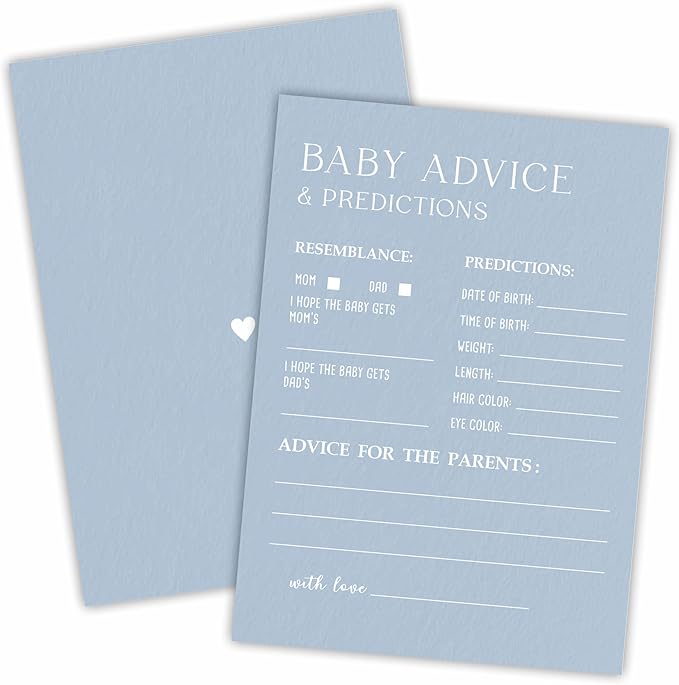 30 Minimalism Baby Shower Game Cards - Mist Blue - Baby Prediction & Advice - Fill In Style Game Set, Party Favor, Gender Reveal, Baby Announcement - A01