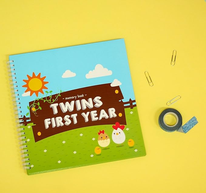 Twins First Year Memory Book | A Gorgeous Baby Keepsake Journal to Cherish Your Twin's Milestones | Great Gift, Includes Many Sections for Every Memory | Twins Baby Items That You'll Love