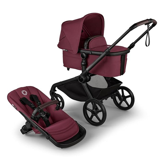 Bugaboo Kangaroo All-Terrain Single-to-Double Tandem Stroller for Infant and Toddler, for Up to Three Kids, XL Wheels, One-Hand Operation, Large Bassinet, XL Underseat Storage (Dark Cherry)