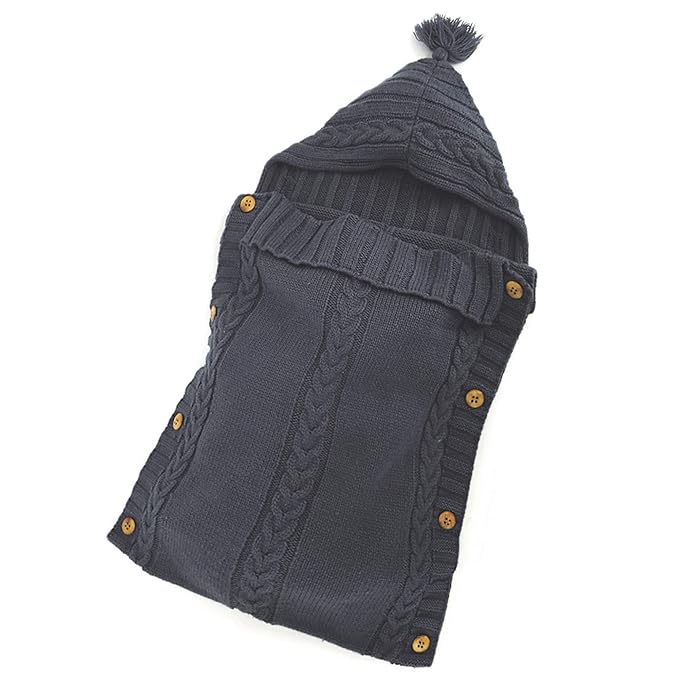 XMWEALTHY Newborn Baby Wrap Swaddle Blanket Knit Sleeping Bag Receiving Blankets Stroller Wrap for Baby(Black Grey) (0-6 Month)