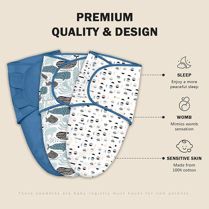 Cute Castle 3-Pack Baby Swaddle Sleep Sacks - Newborn Swaddle Sack - Ergonomic Baby Swaddles Blanket Warp for Boys and Girls - Baby Essentials (0-3 Months - Blue)