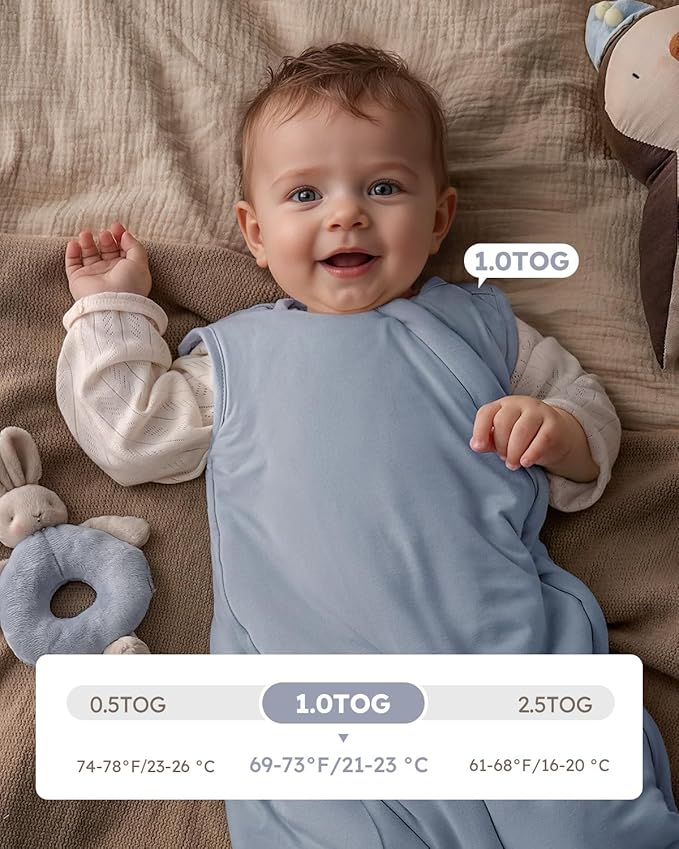 Yoofoss Rayon Made from Bamboo Baby Sleep Sack 18-24 Months 1.0 Tog Baby Wearable Blanket, Super Soft Infant Toddler Sleeping Sack 2-Way Zipper