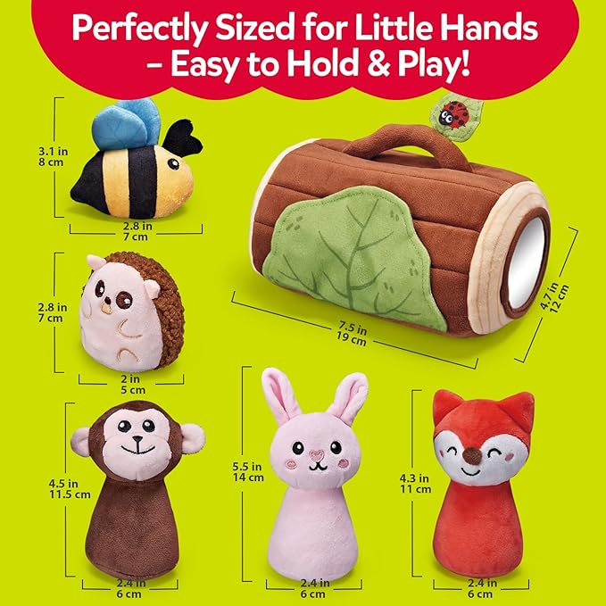 Baby Toys 6-12 Months - Soft Stumps with Jungle Animals Friends,Rattle,Crinkle Paper,Squeaker,Mirror - Sensory Montessori Toys for 6 Month Old Babies,1-3 Year Old Boy Girl Gifts