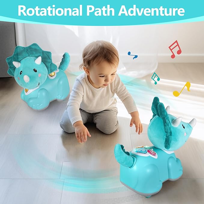 iPlay, iLearn Dinosaur Baby Musical Toy, Infant Crawling Toys for 6-9 9-12 12-18 Month, Baby Tummy Time Toddler Musical Light Toy for Age 0-2, 1 Year Old Boys Girls 1st Birthday Gift - Dinosaur